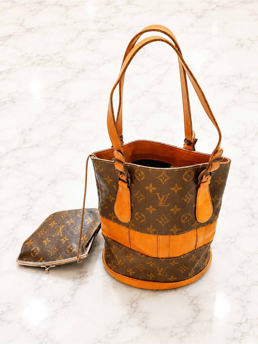 Louis Vuitton French Company Monogram Bucket Bag w/ Original Kiss-Lock Coin